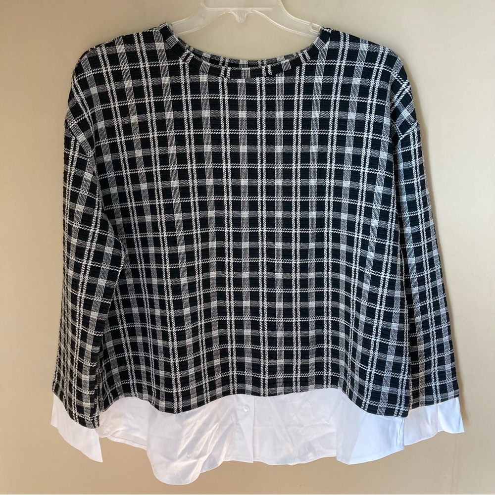 Ann Taylor Factory NWT Women’s Black & White Plaid Top W/Faux Undershirt; Sz. XL